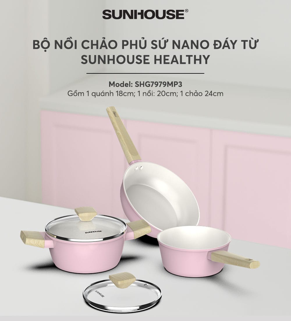 Bộ nồi phủ sứ Sunhouse SHG7979MP3